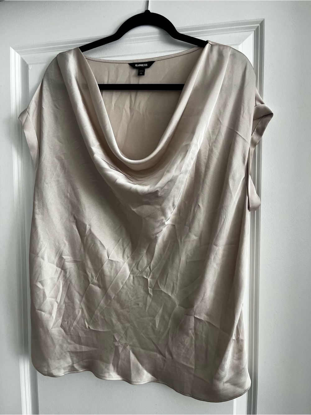 Express Draped Cowl Neck Satin Blouse in Cream